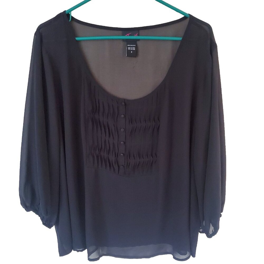 Torrid Sheer Chiffon Top Womens Size 3 Pintuck Puff‎ Sleeve Georgette Whimsigoth